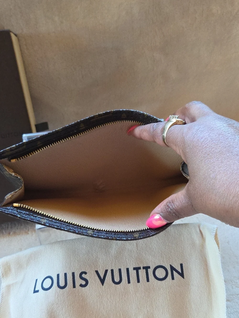 Louis Vuitton Monogram Accessory Pouch- Dark Brown and Tan PM FL1000